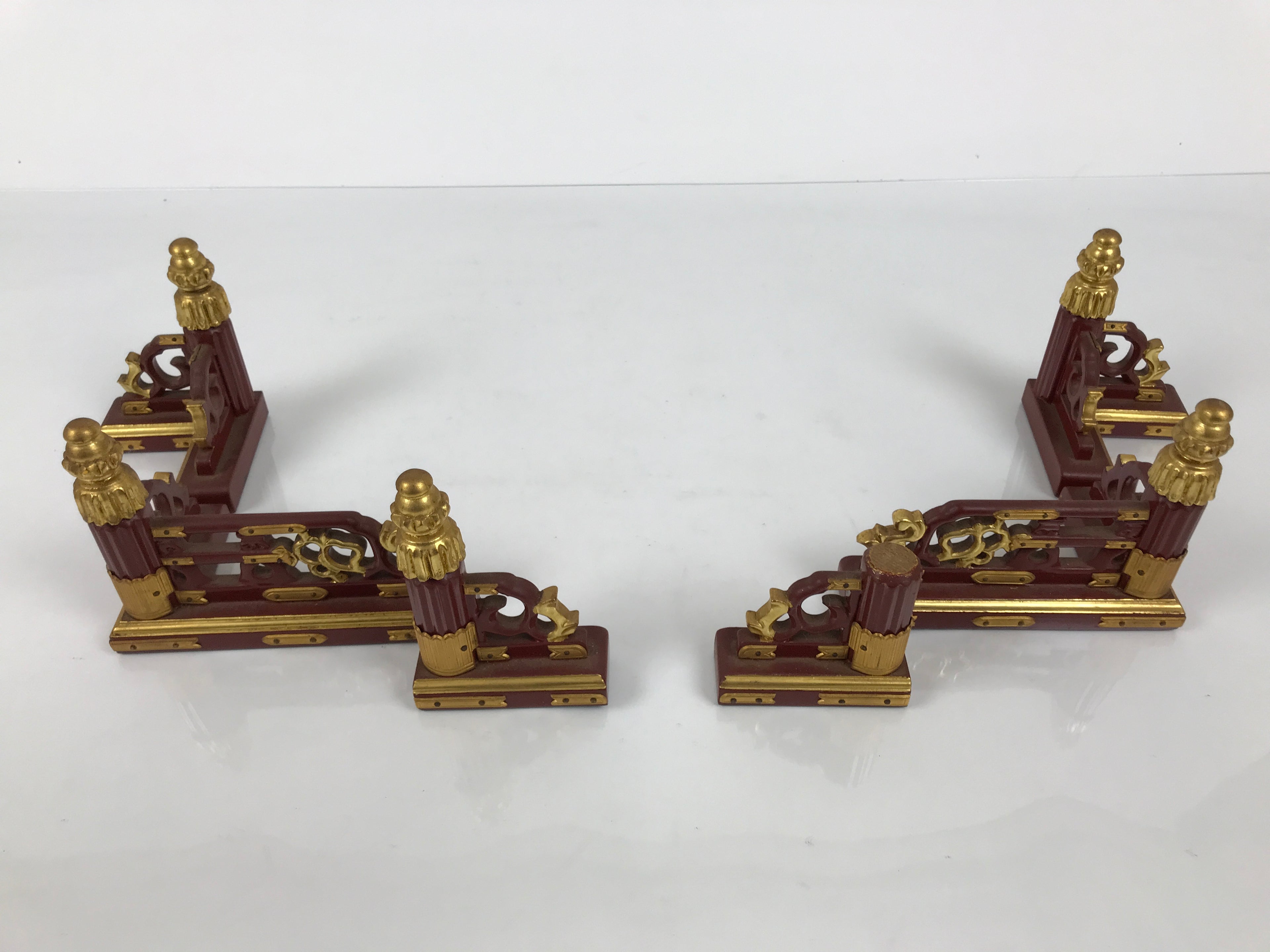 Japanese Buddhist Altar Wooden Kouran Railing Decorative Part 6pc Brass Red BP7