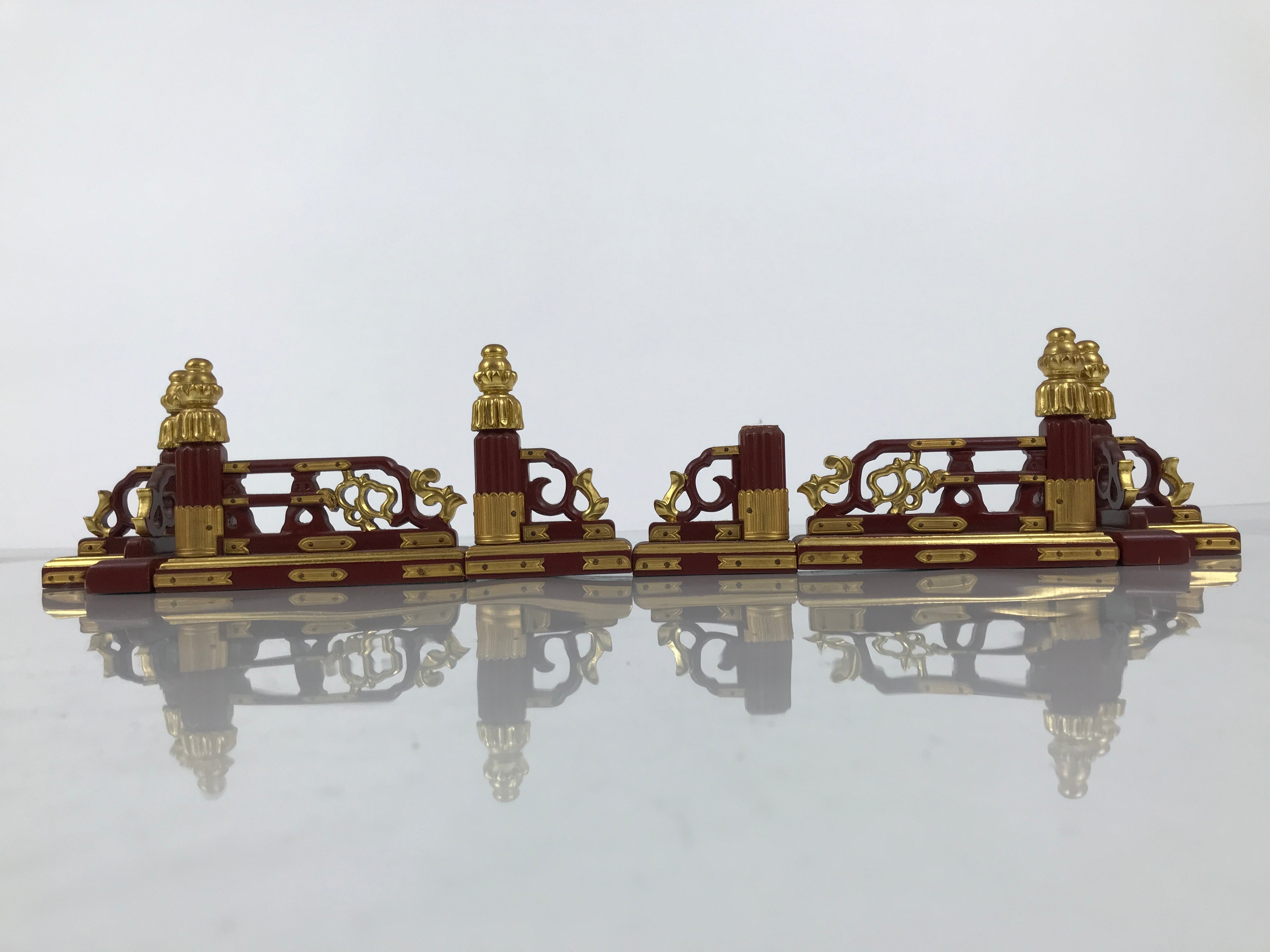 Japanese Buddhist Altar Wooden Kouran Railing Decorative Part 6pc Brass Red BP7