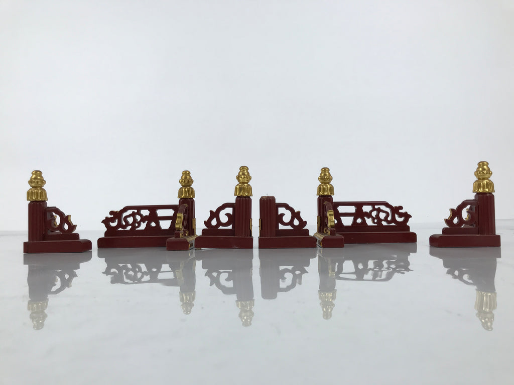 Japanese Buddhist Altar Wooden Kouran Railing Decorative Part 6pc Brass Red BP7