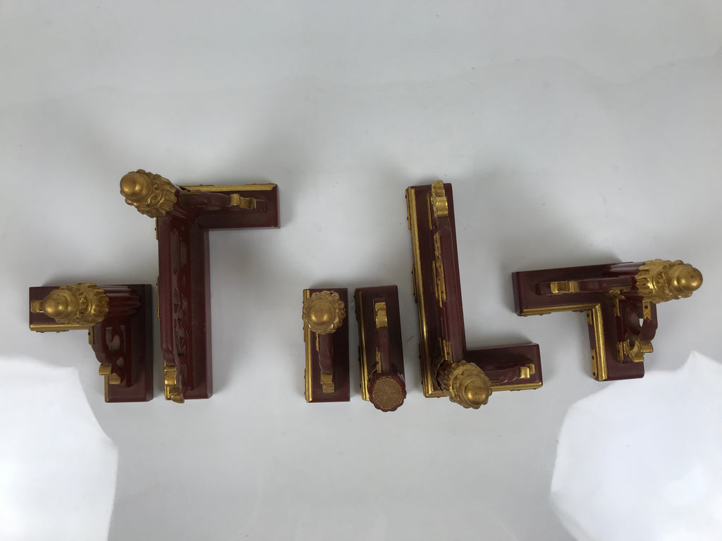 Japanese Buddhist Altar Wooden Kouran Railing Decorative Part 6pc Brass Red BP7