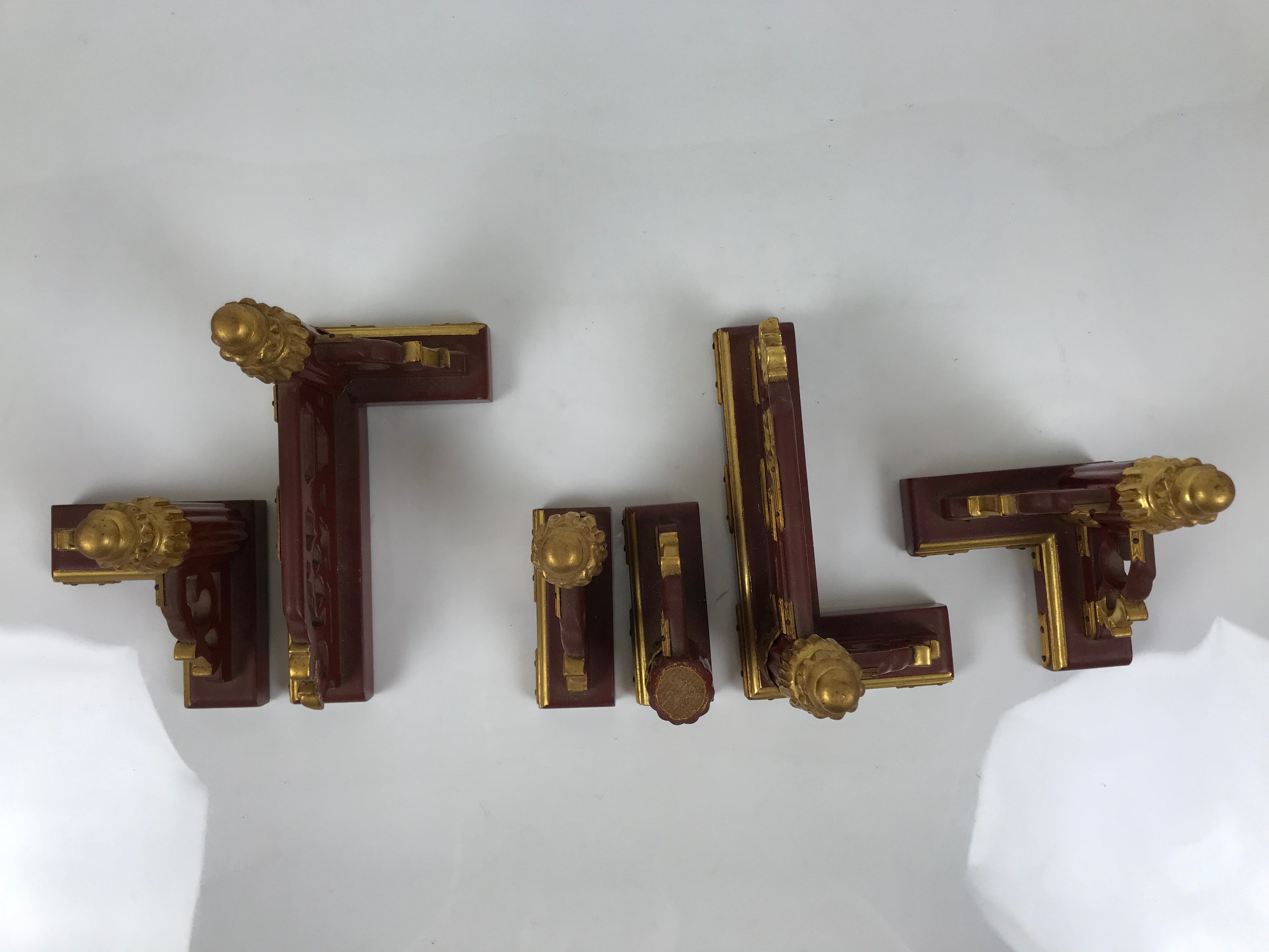 Japanese Buddhist Altar Wooden Kouran Railing Decorative Part 6pc Brass Red BP7