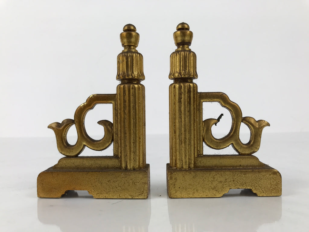 Japanese Buddhist Altar Wooden Kouran Railing Decorative Part Vtg 2pc Gold BA753