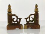 Japanese Buddhist Altar Wooden Kouran Railing Decorative Part Vtg 2pc Gold BA753