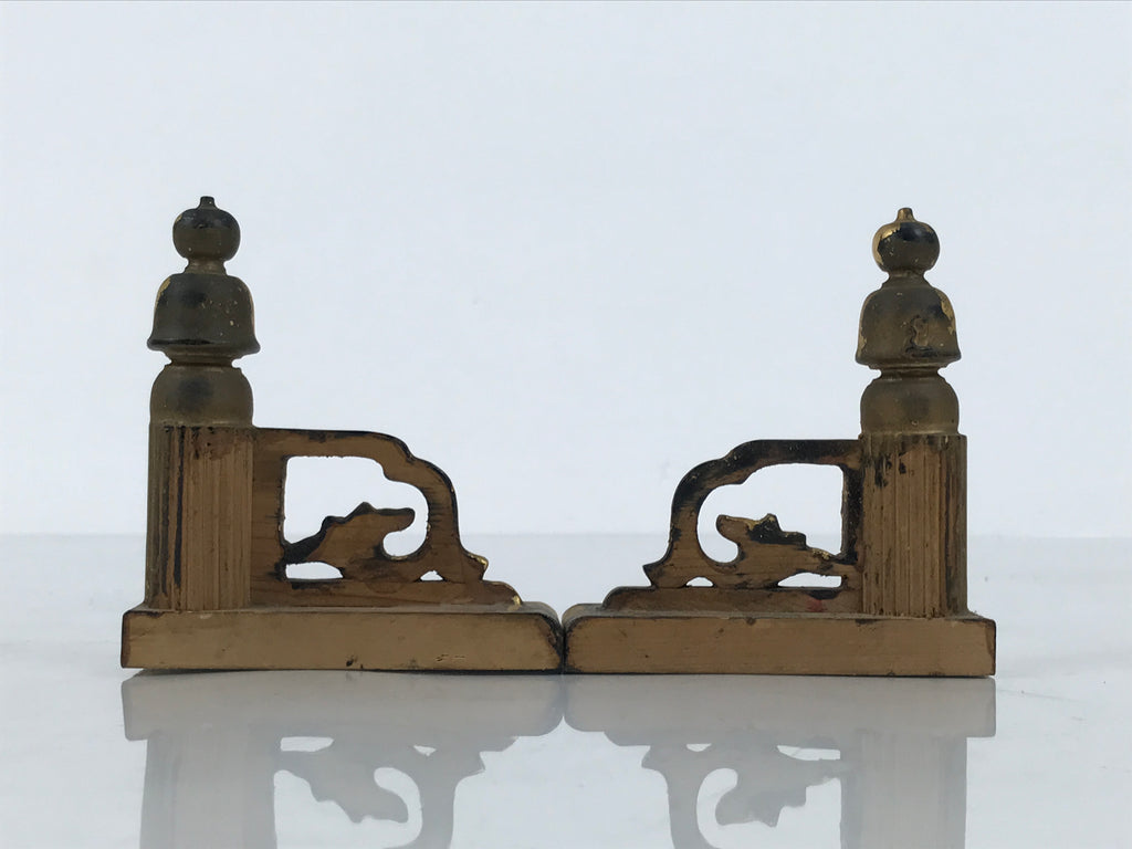Japanese Buddhist Altar Wooden Kouran Railing Decorative Part Vtg 2pc Gold BP35