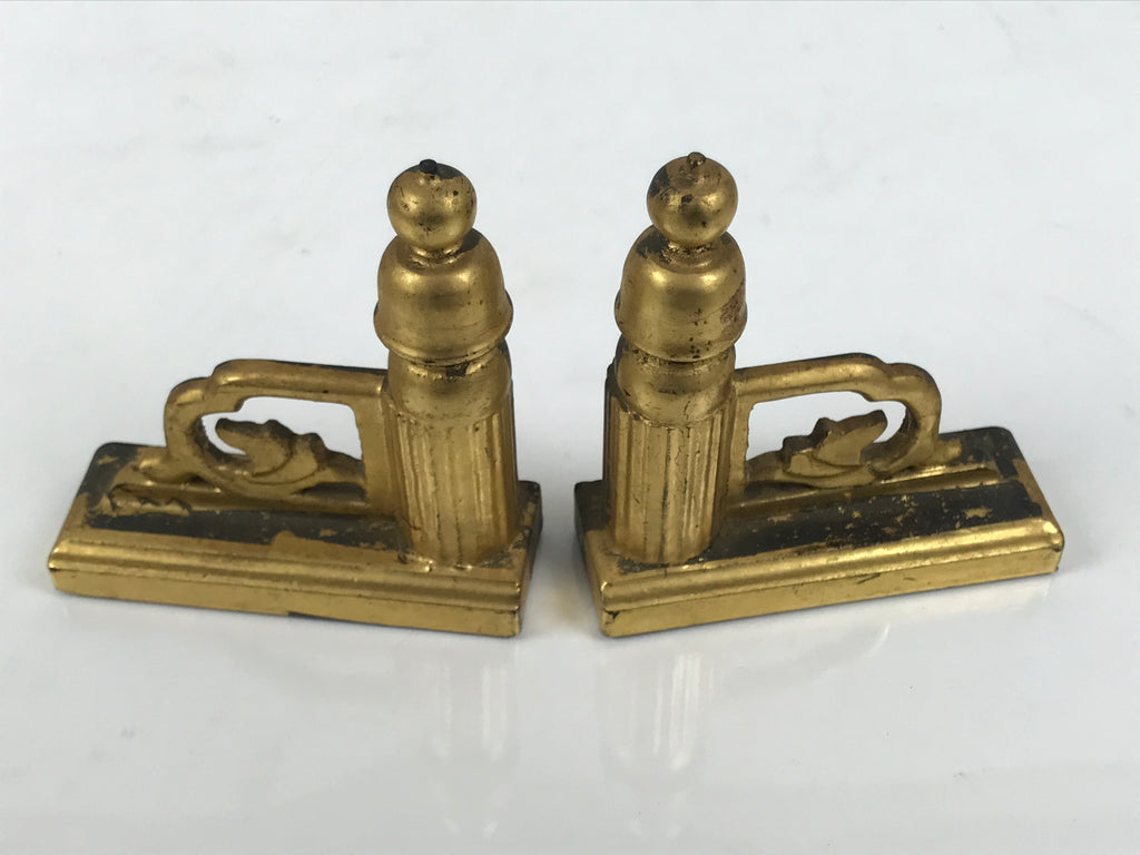 Japanese Buddhist Altar Wooden Kouran Railing Decorative Part Vtg 2pc Gold BP35