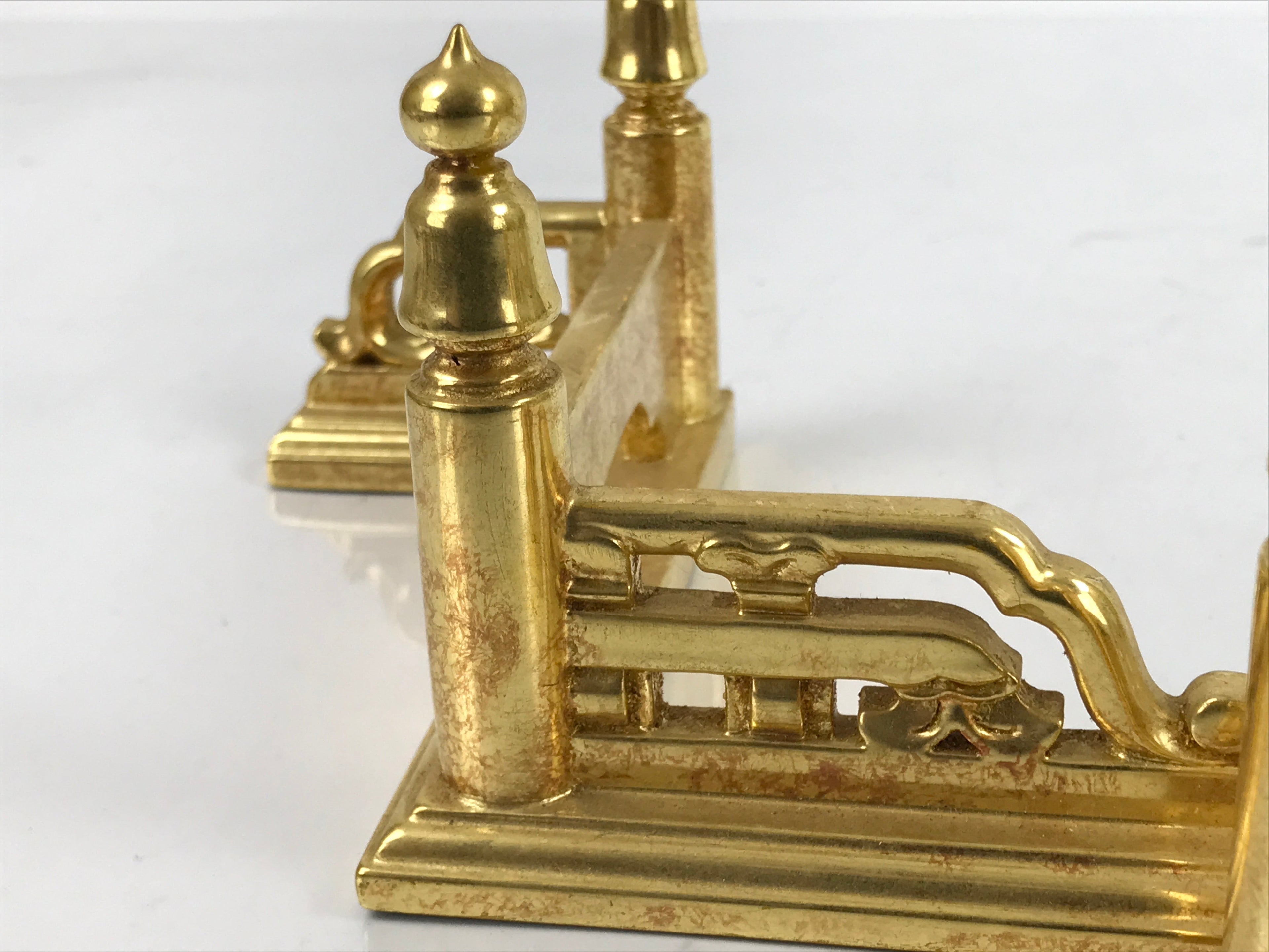 Japanese Buddhist Altar Wooden Kouran Railing Decorative Part Vtg 4pc Gold BA423