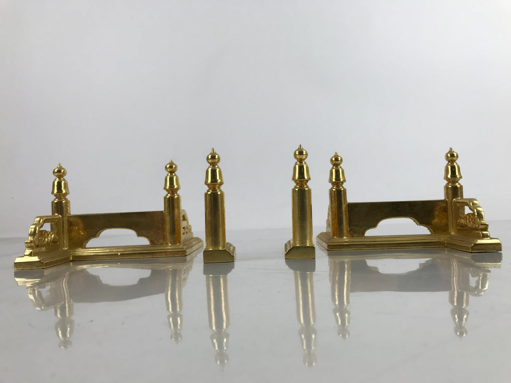 Japanese Buddhist Altar Wooden Kouran Railing Decorative Part Vtg 4pc Gold BA423