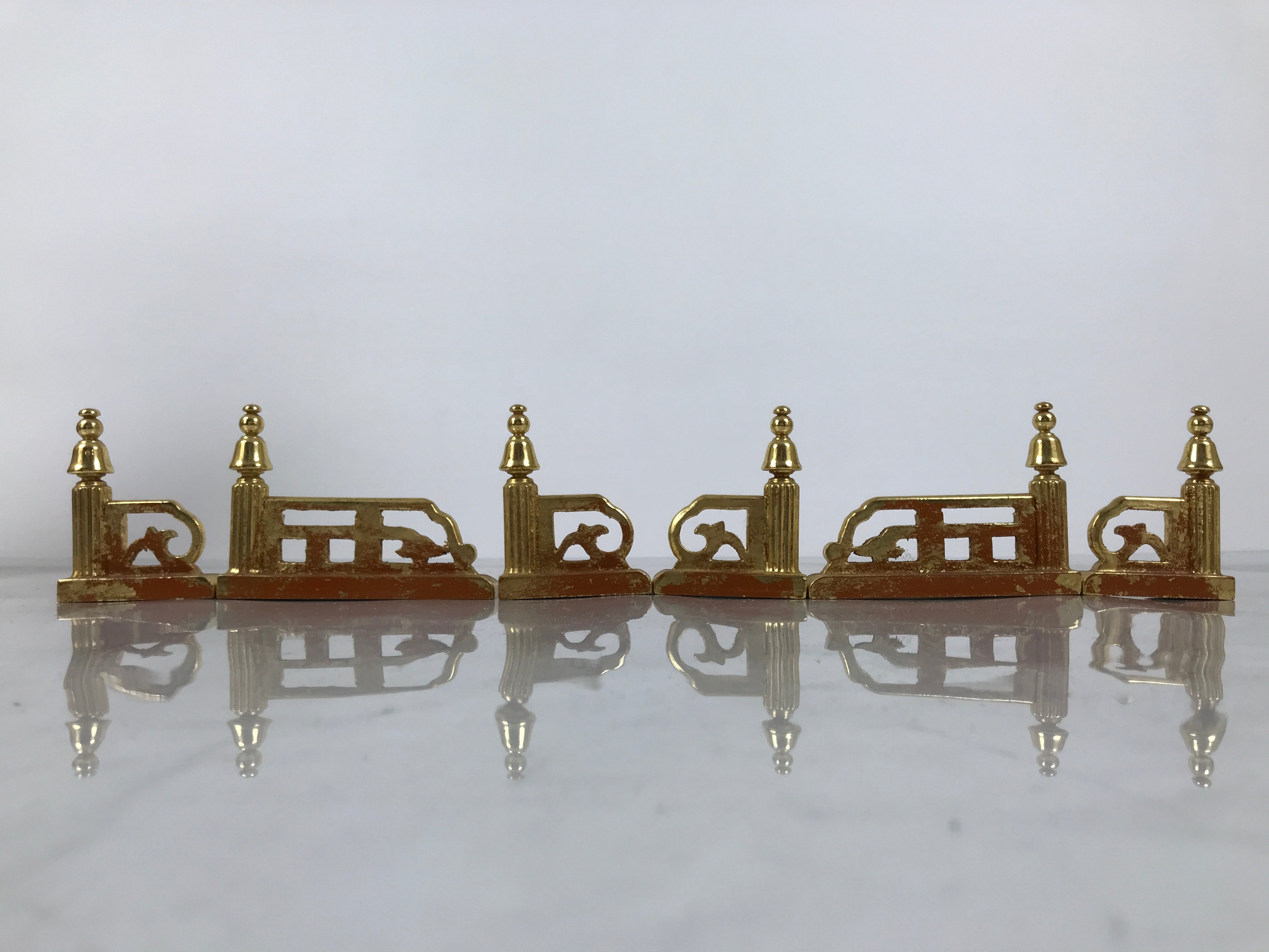 Japanese Buddhist Altar Wooden Kouran Railing Decorative Part Vtg 6pc Gold BA878