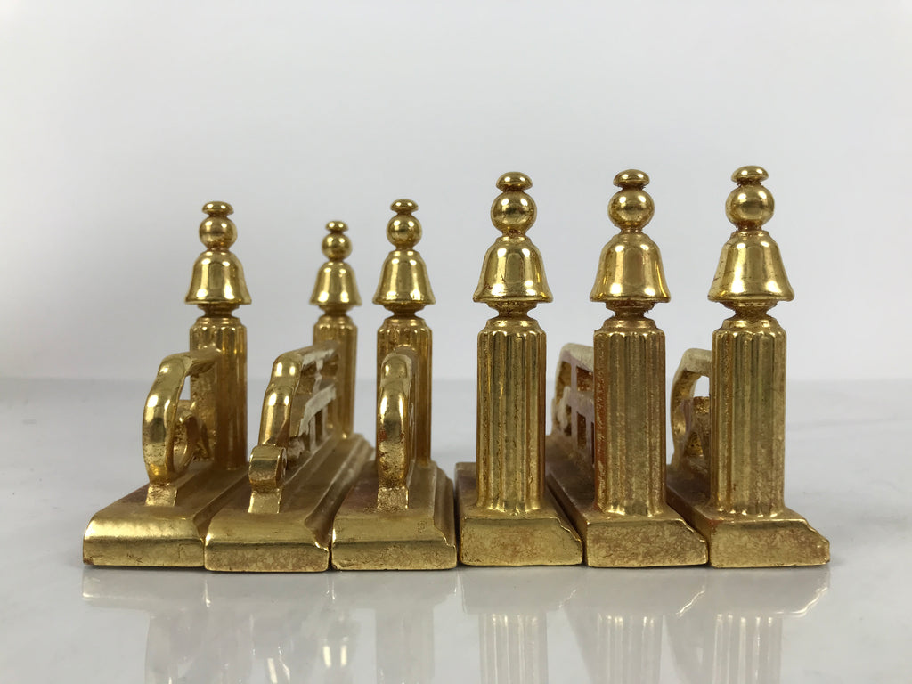 Japanese Buddhist Altar Wooden Kouran Railing Decorative Part Vtg 6pc Gold BA878