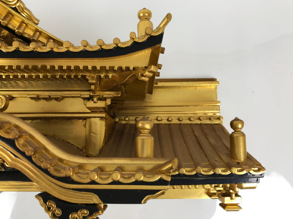 Japanese Buddhist Altar Wooden Lacquer Temple Roof Part Carved Gold Black BP31