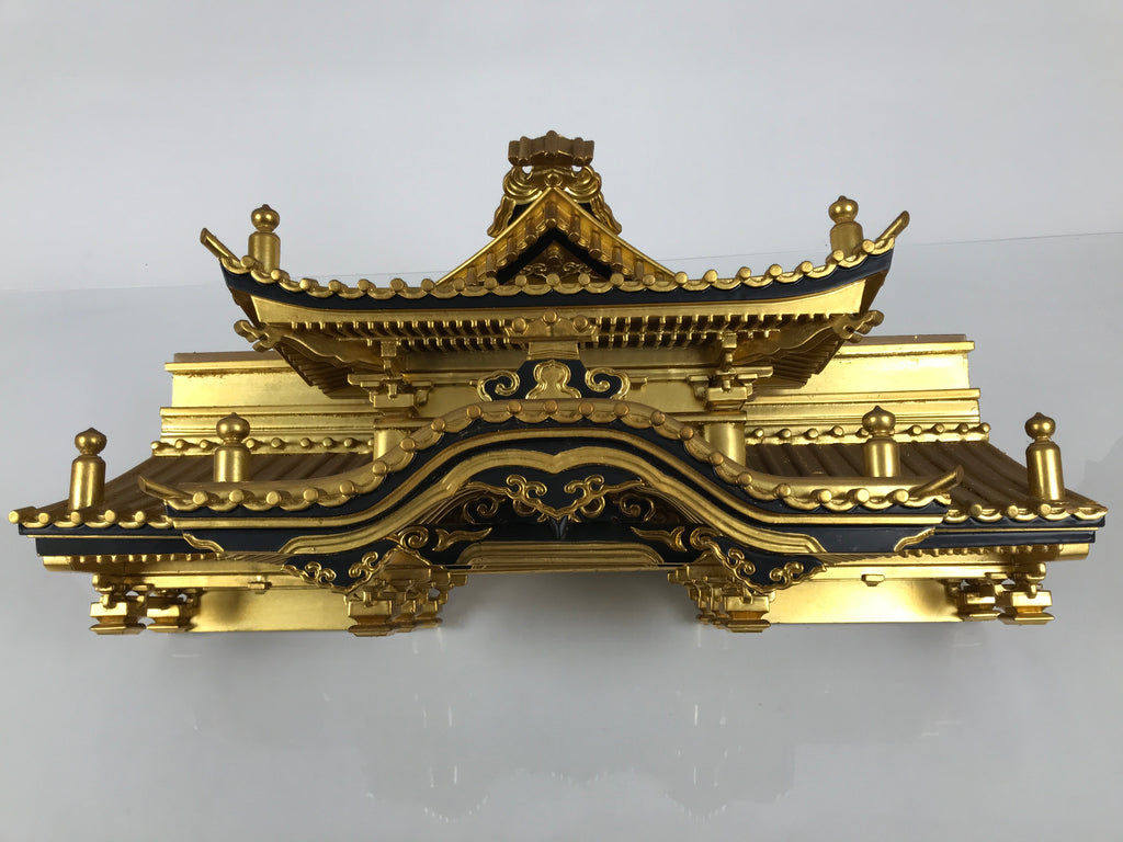 Japanese Buddhist Altar Wooden Lacquer Temple Roof Part Carved Gold Black BP31