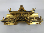 Japanese Buddhist Altar Wooden Lacquer Temple Roof Part Carved Gold Black BP31