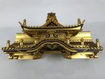 Japanese Buddhist Altar Wooden Lacquer Temple Roof Part Carved Gold Black BP31