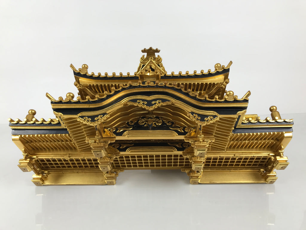 Japanese Buddhist Altar Wooden Lacquer Temple Roof Part Carved Gold Black BP31