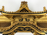 Japanese Buddhist Altar Wooden Lacquer Temple Roof Part Carved Gold Black BP31