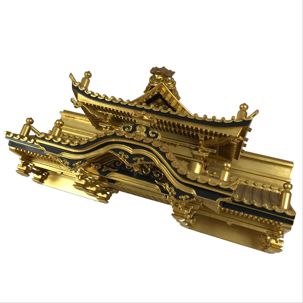 Japanese Buddhist Altar Wooden Lacquer Temple Roof Part Carved Gold Black BP31