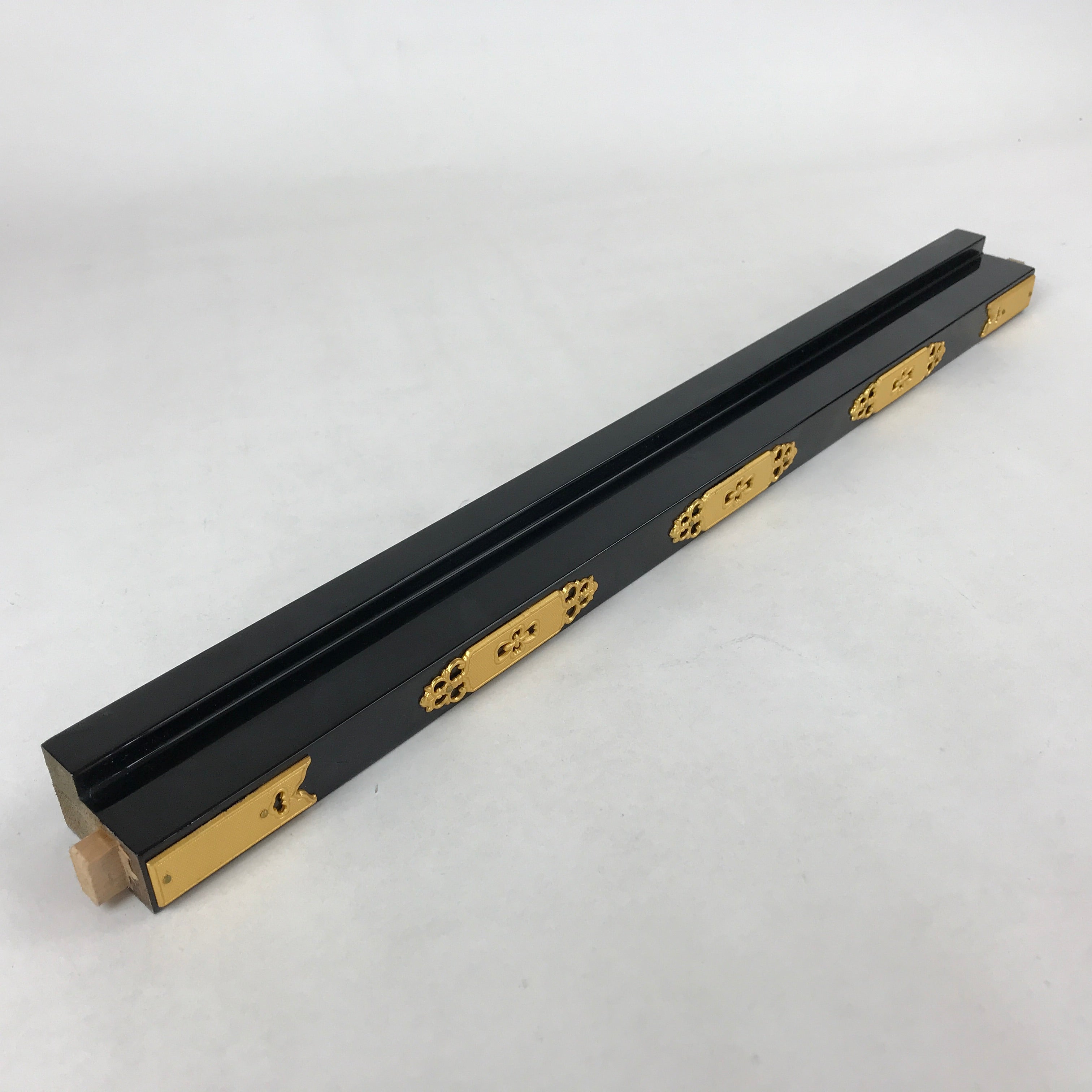 Japanese Buddhist Altar Wooden Lacquered Border Part Vtg Brass Metal Gold BA237
