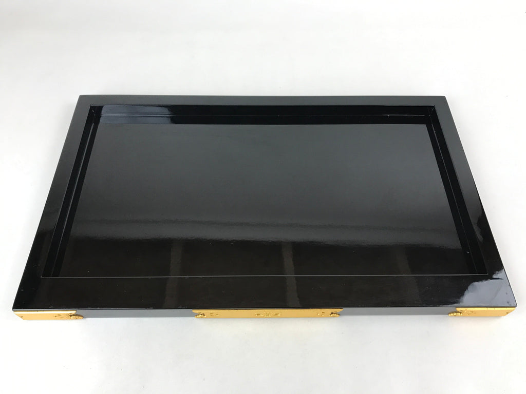 Japanese Buddhist Altar Wooden Lacquered Drawer Tray Vtg Brass Black Gold BA236