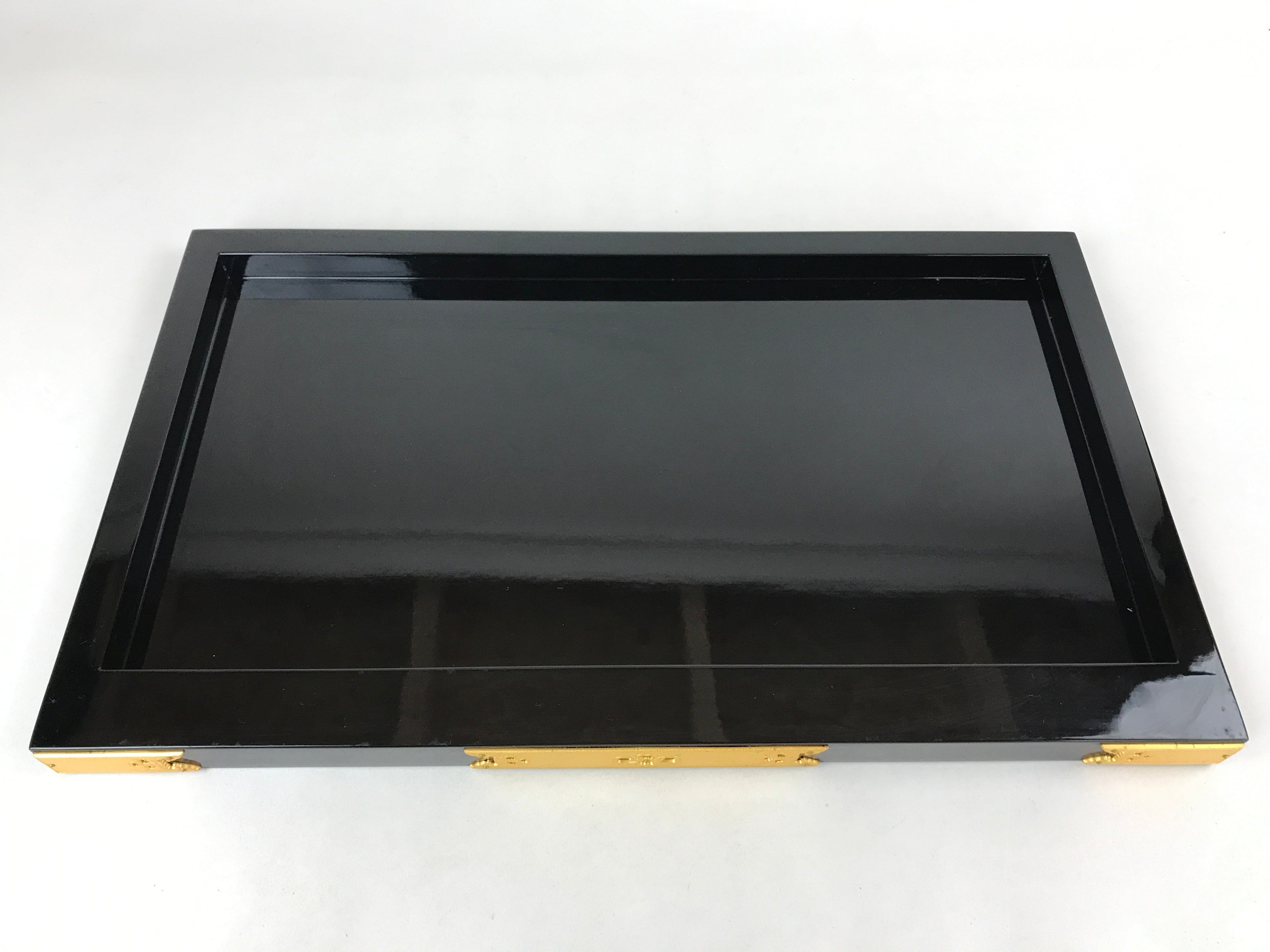 Japanese Buddhist Altar Wooden Lacquered Drawer Tray Vtg Brass Black Gold BA236