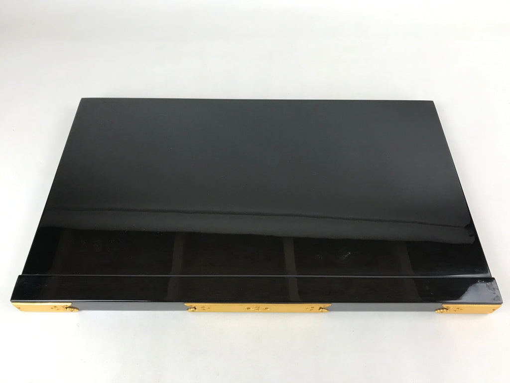 Japanese Buddhist Altar Wooden Lacquered Drawer Tray Vtg Brass Black Gold BA236
