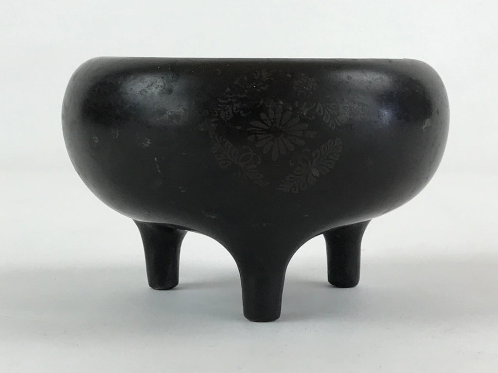 Japanese Buddhist Alter Fitting Bronze Incense Burner Koro Vtg Flower Black BA70