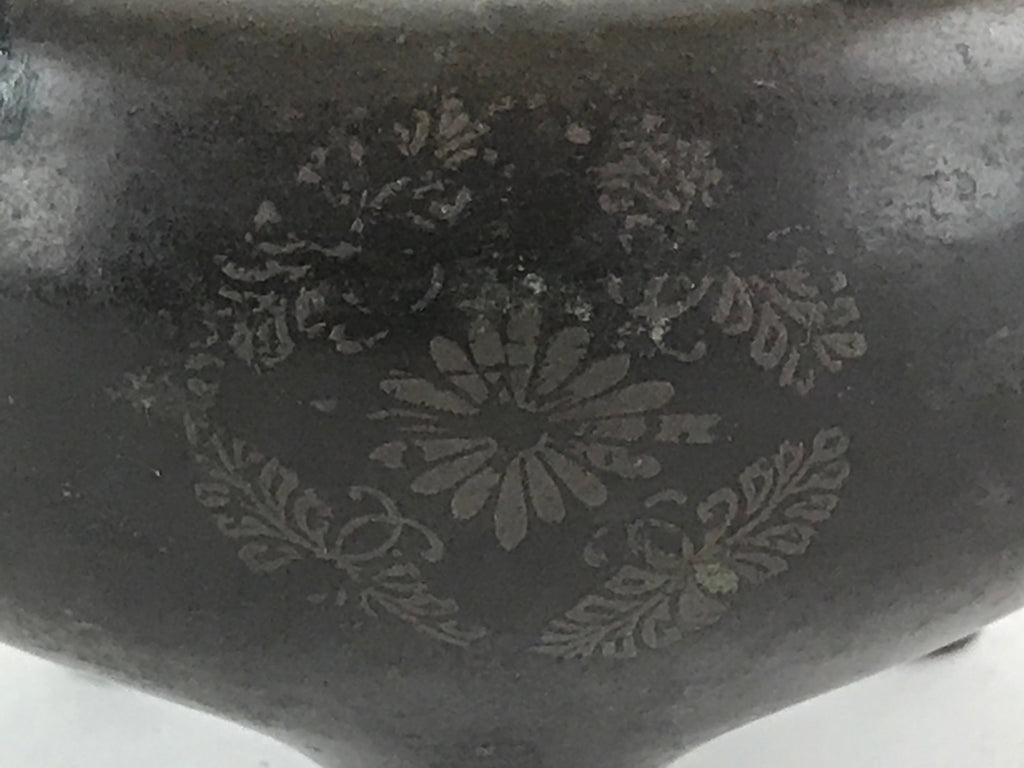 Japanese Buddhist Alter Fitting Bronze Incense Burner Koro Vtg Flower Black BA70