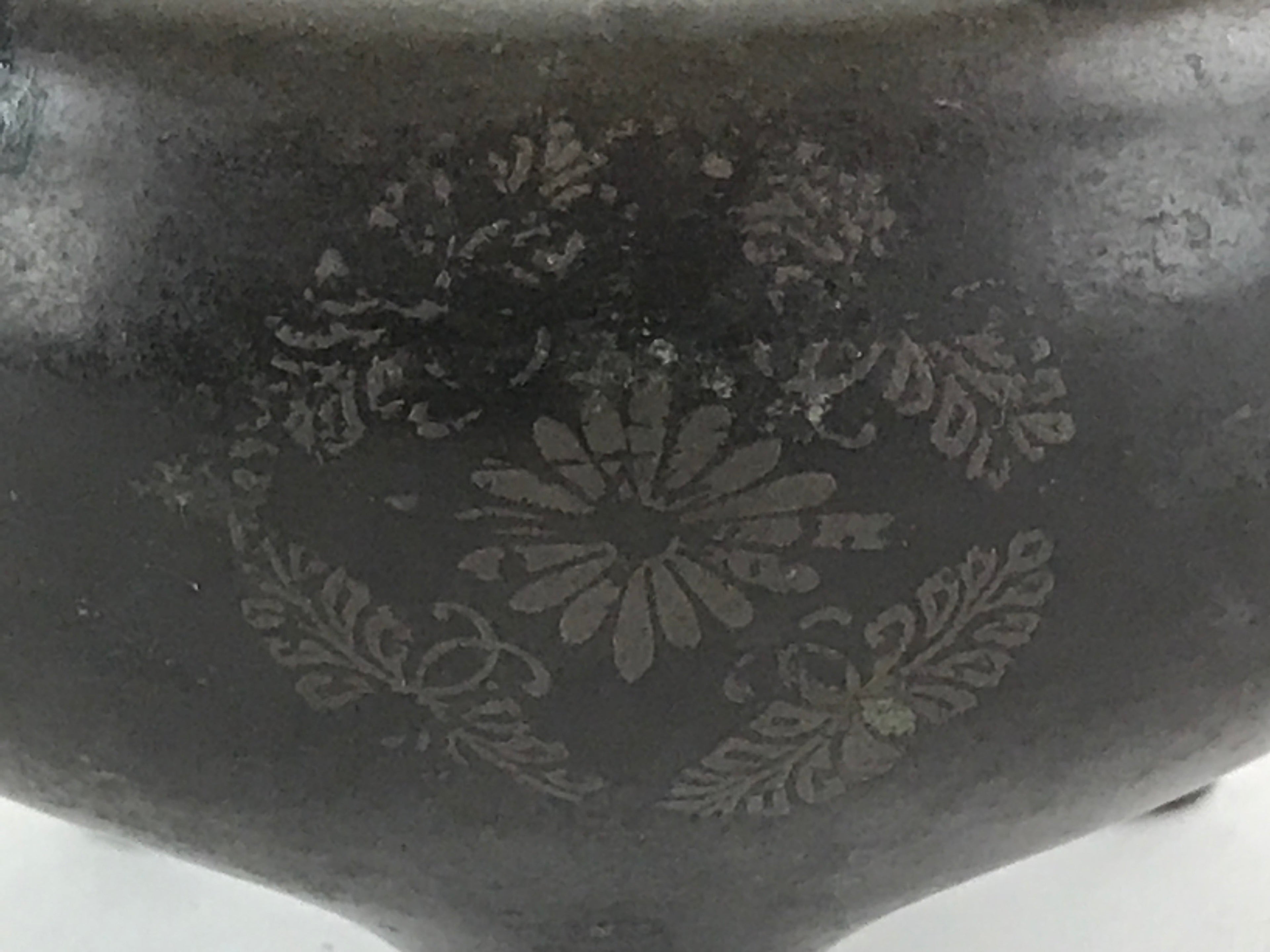 Japanese Buddhist Alter Fitting Bronze Incense Burner Koro Vtg Flower Black BA70