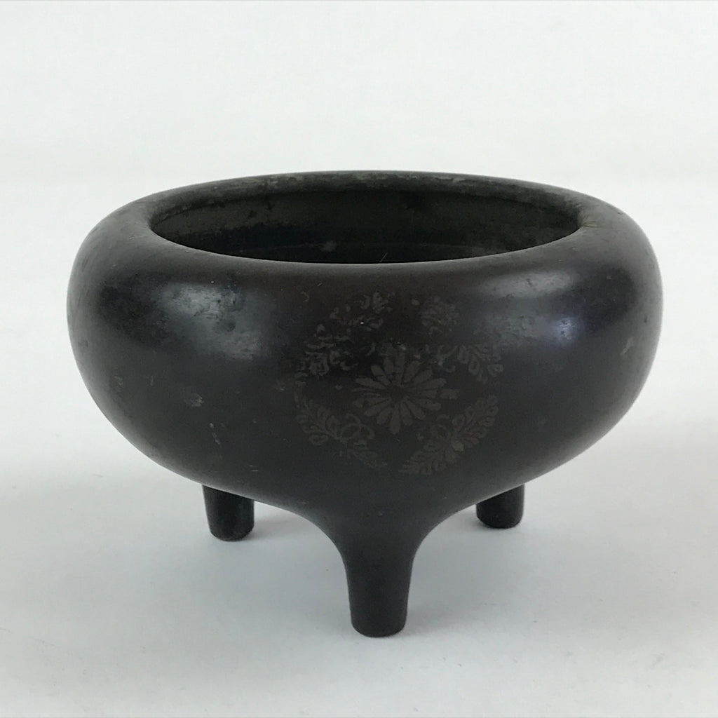 Japanese Buddhist Alter Fitting Bronze Incense Burner Koro Vtg Flower Black BA70