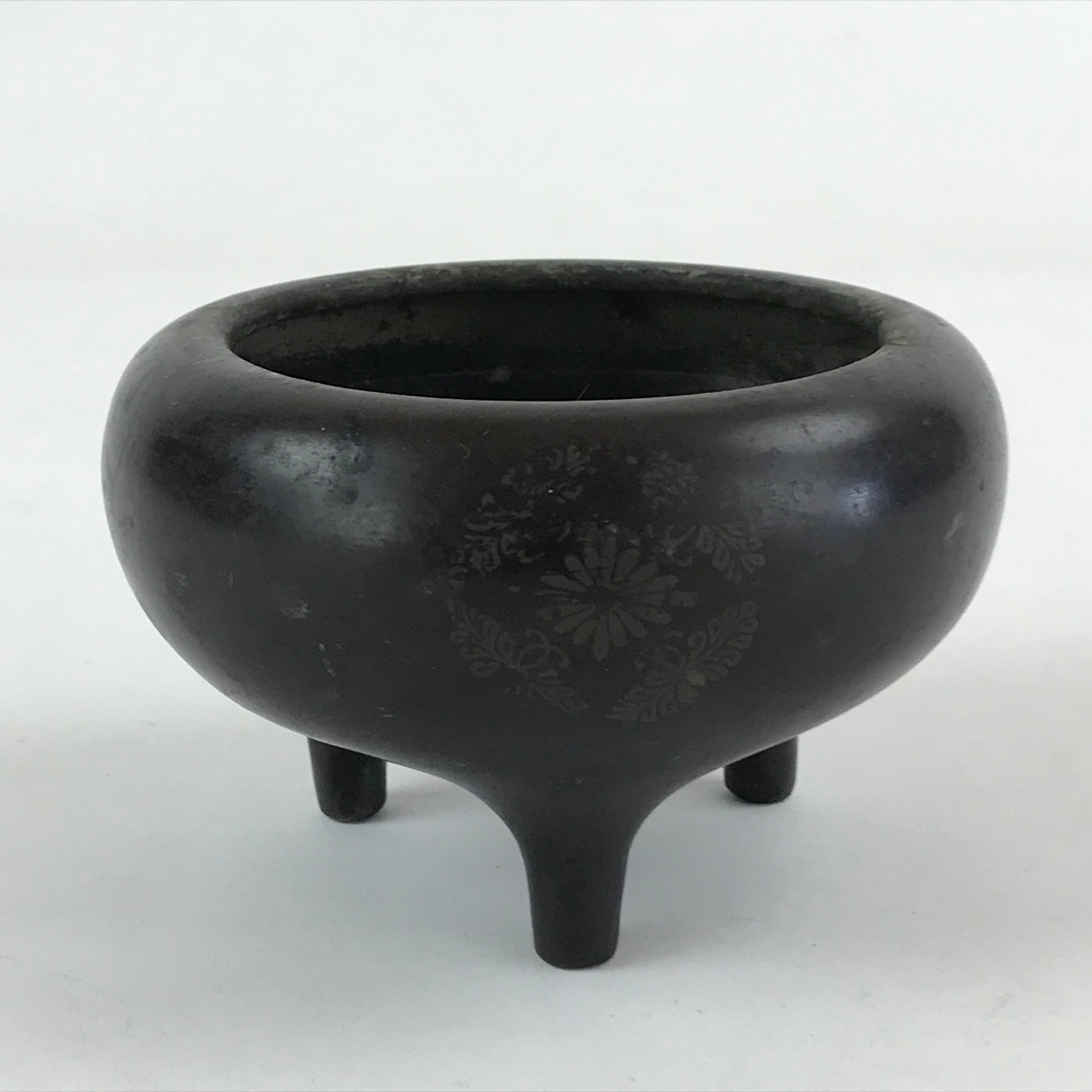 Japanese Buddhist Alter Fitting Bronze Incense Burner Koro Vtg Flower Black BA70
