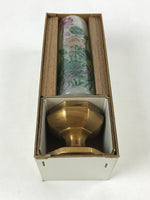 Japanese Buddhist Ceramic Candle Holder W/ Lotus Candle Vtg Gold Flower BA133