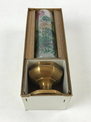 Japanese Buddhist Ceramic Candle Holder W/ Lotus Candle Vtg Gold Flower BA133