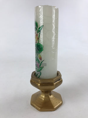 Japanese Buddhist Ceramic Candle Holder W/ Lotus Candle Vtg Gold Flower BA133