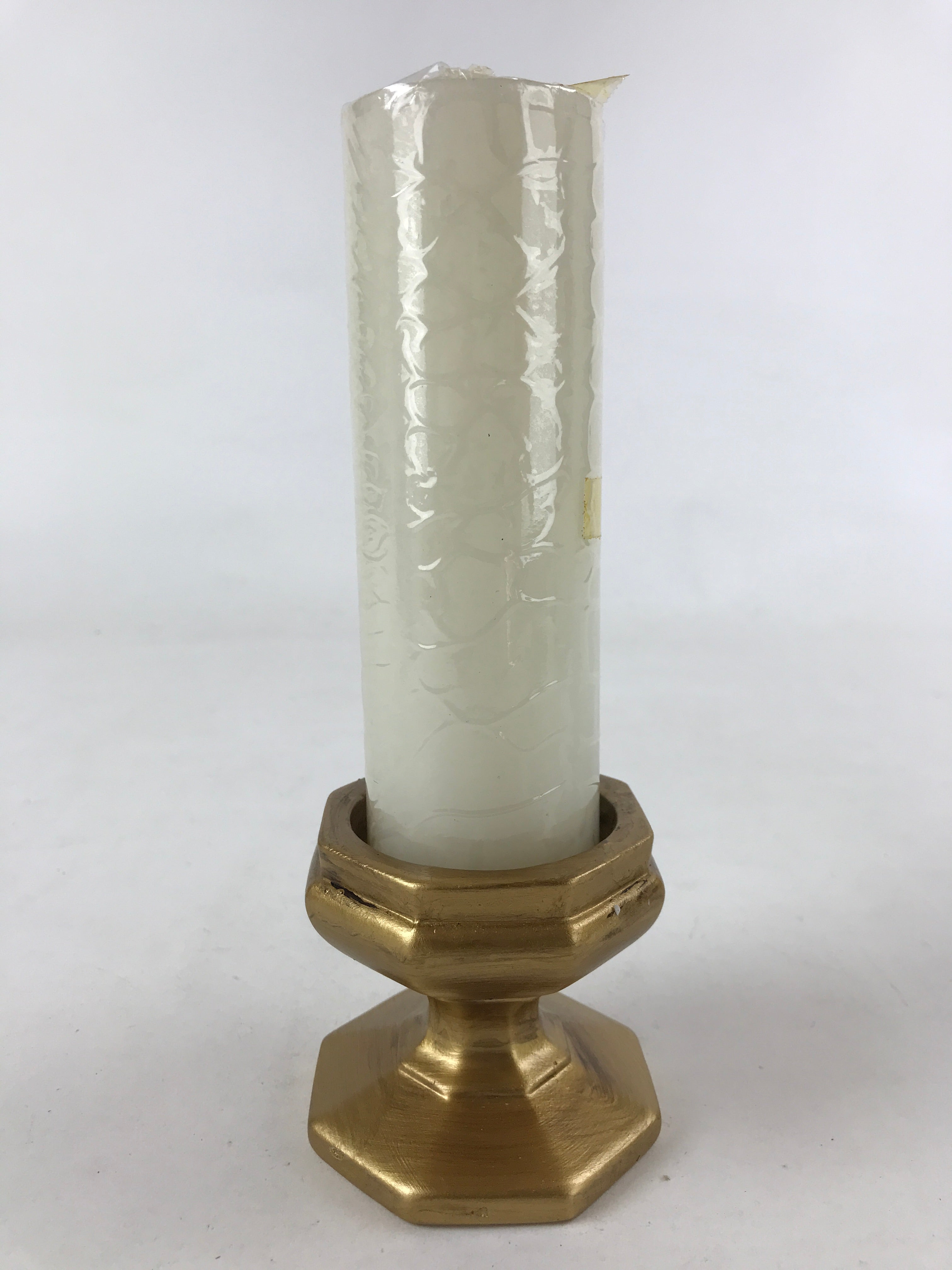 Japanese Buddhist Ceramic Candle Holder W/ Lotus Candle Vtg Gold Flower BA134