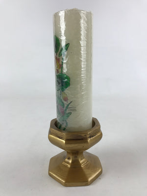 Japanese Buddhist Ceramic Candle Holder W/ Lotus Candle Vtg Gold Flower BA134