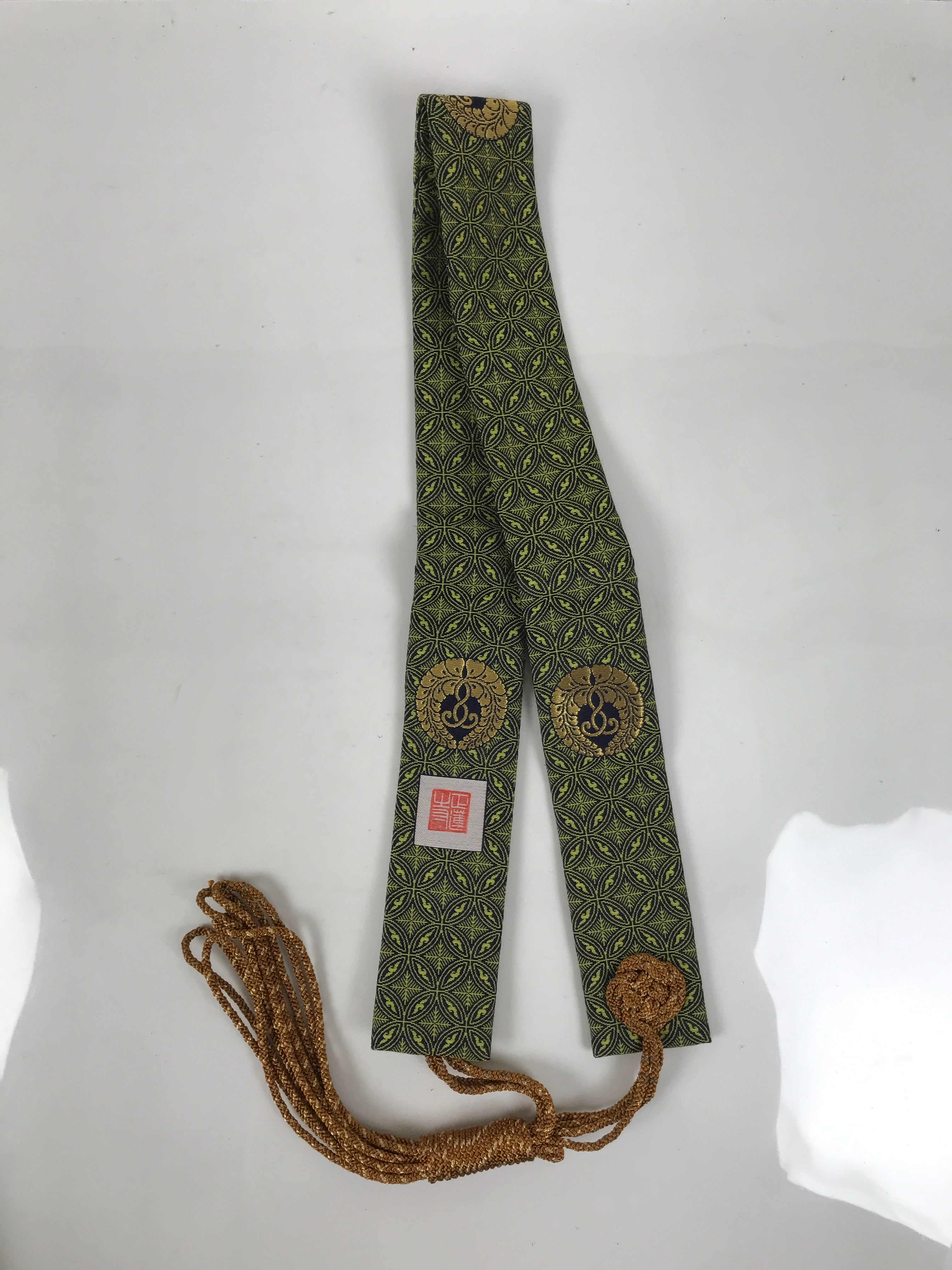 Japanese Buddhist Costume Surplice Sash Vtg Kataginu Wagesa Black Green BA924