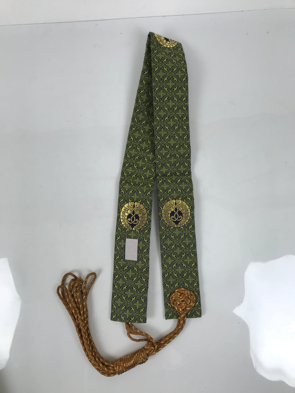 Japanese Buddhist Costume Surplice Sash Vtg Kataginu Wagesa Black Green BA924