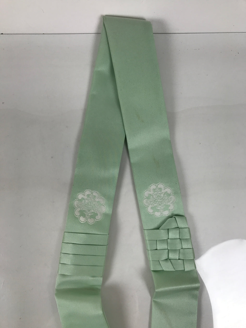 Japanese Buddhist Costume Surplice Sash Vtg Kataginu Wagesa Green White BA914