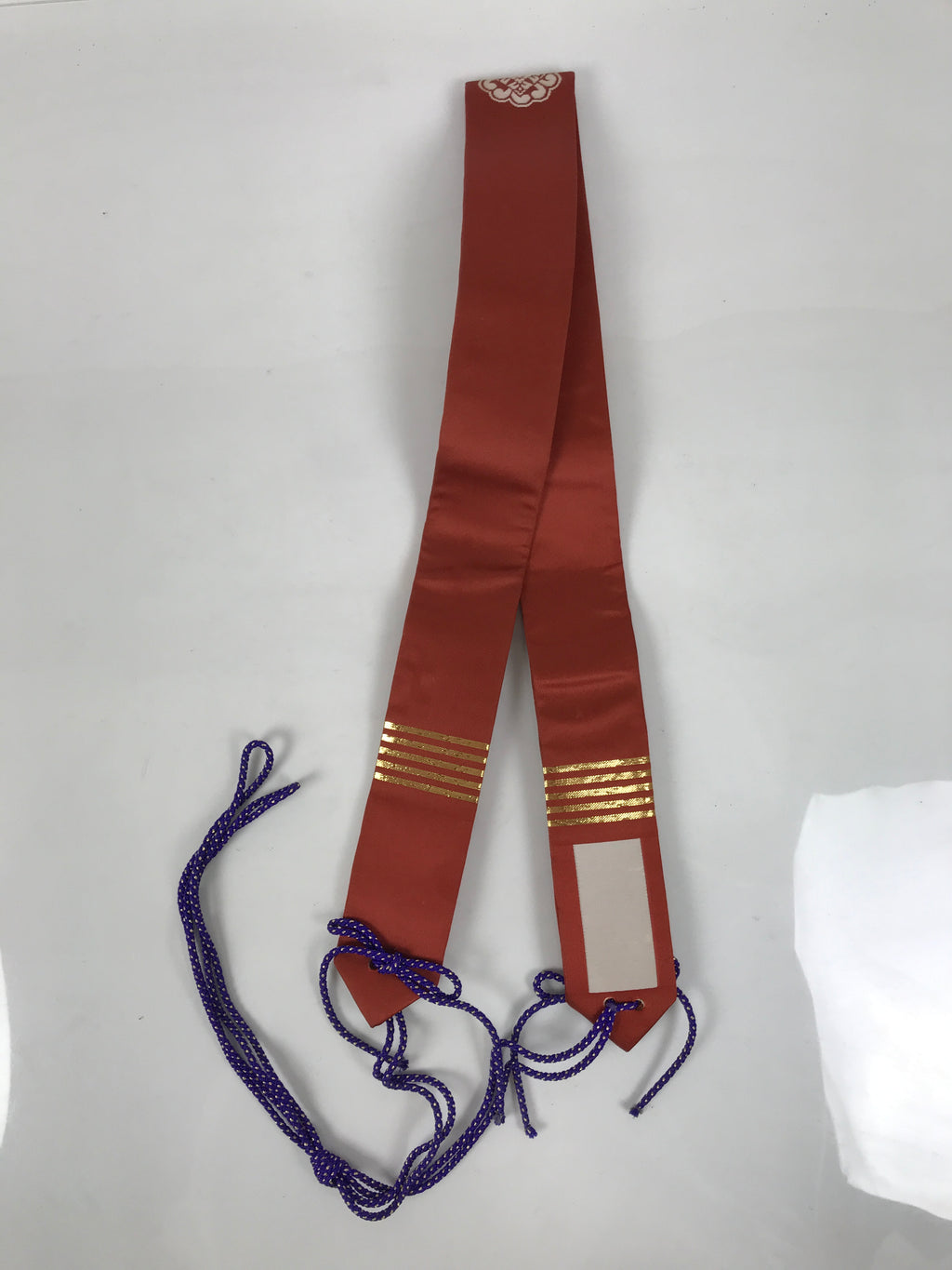 Japanese Buddhist Costume Surplice Sash Vtg Kataginu Wagesa Red White BA912