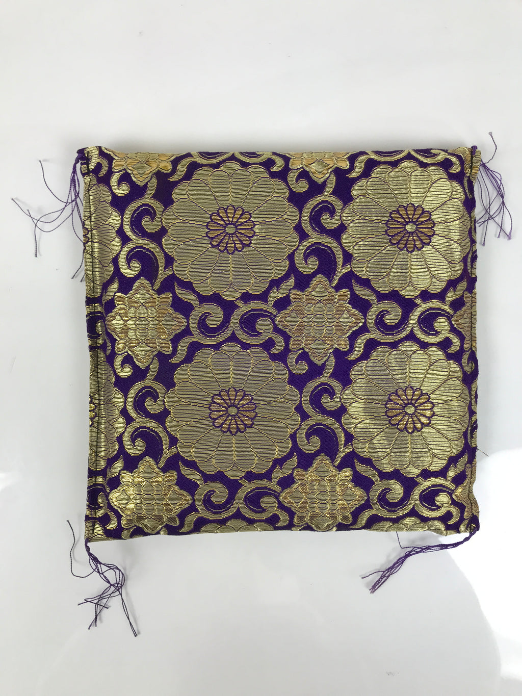 Japanese Buddhist Decorative Fabric Pillow Vtg Purple Gold Chrysanthemum BA879