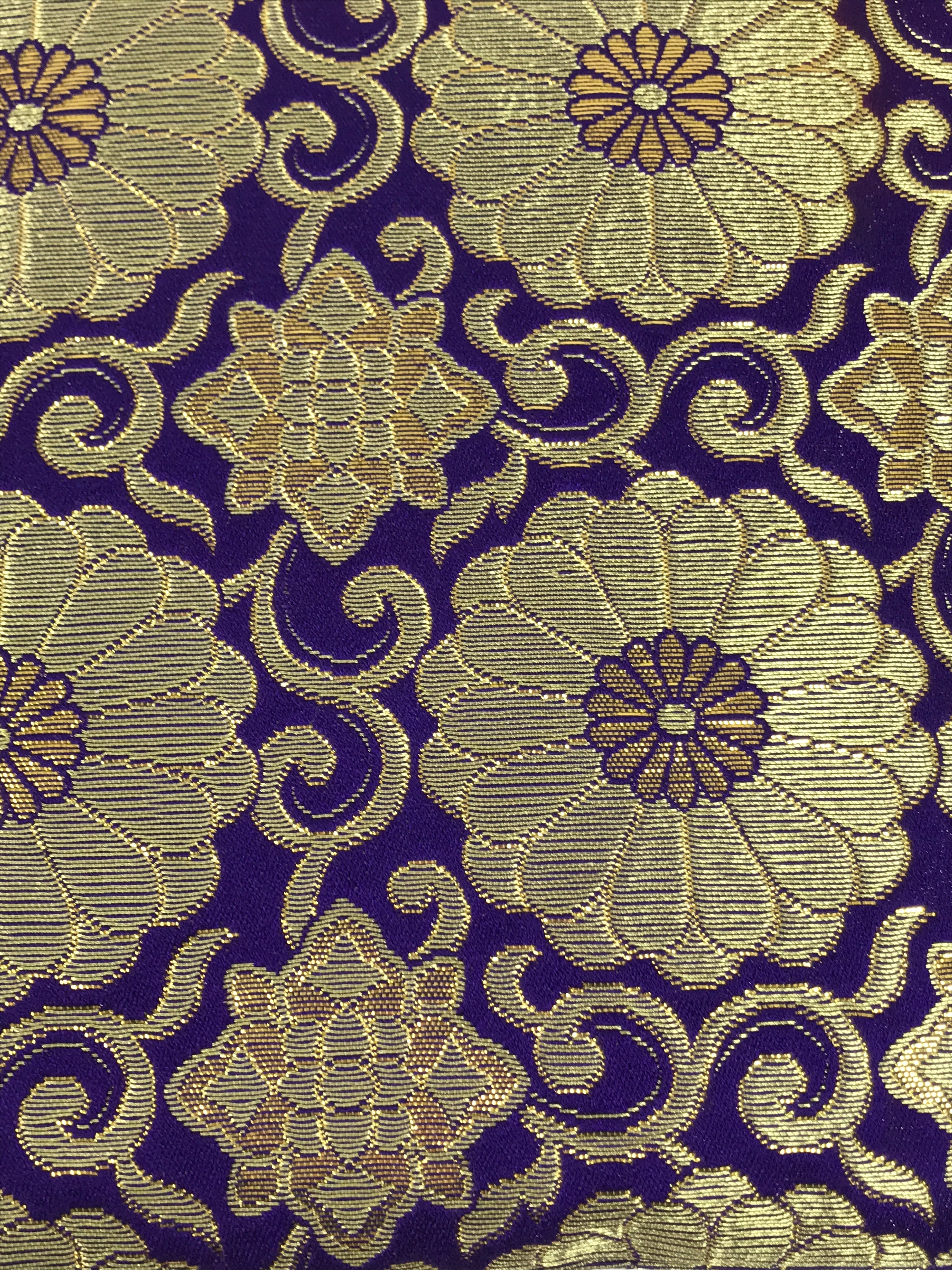 Japanese Buddhist Decorative Fabric Pillow Vtg Purple Gold Chrysanthemum BA879
