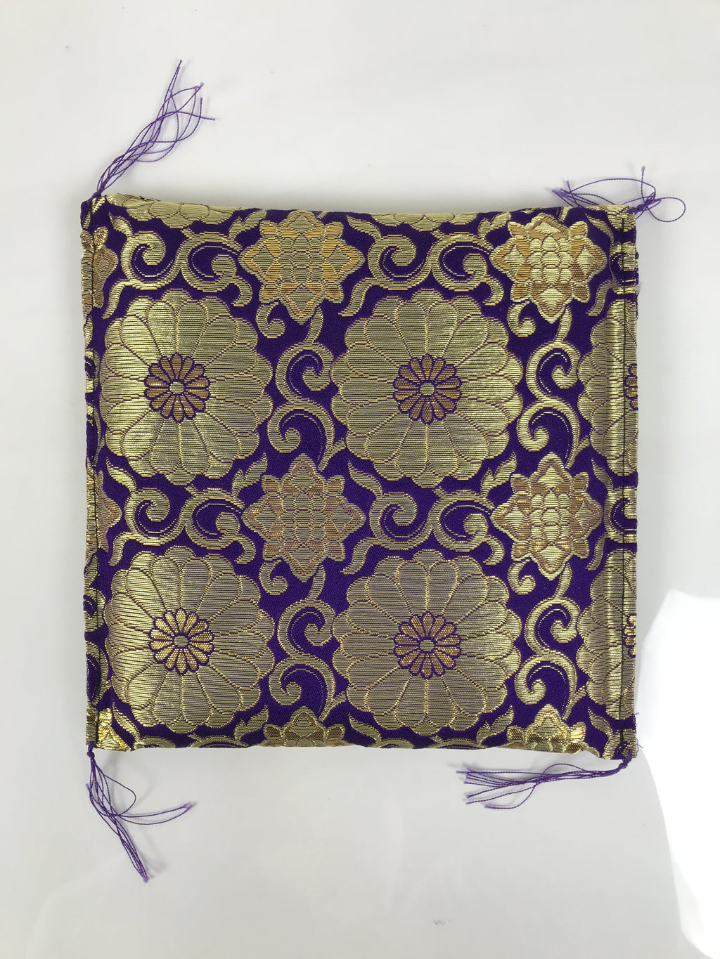 Japanese Buddhist Decorative Fabric Pillow Vtg Purple Gold Chrysanthemum BA880