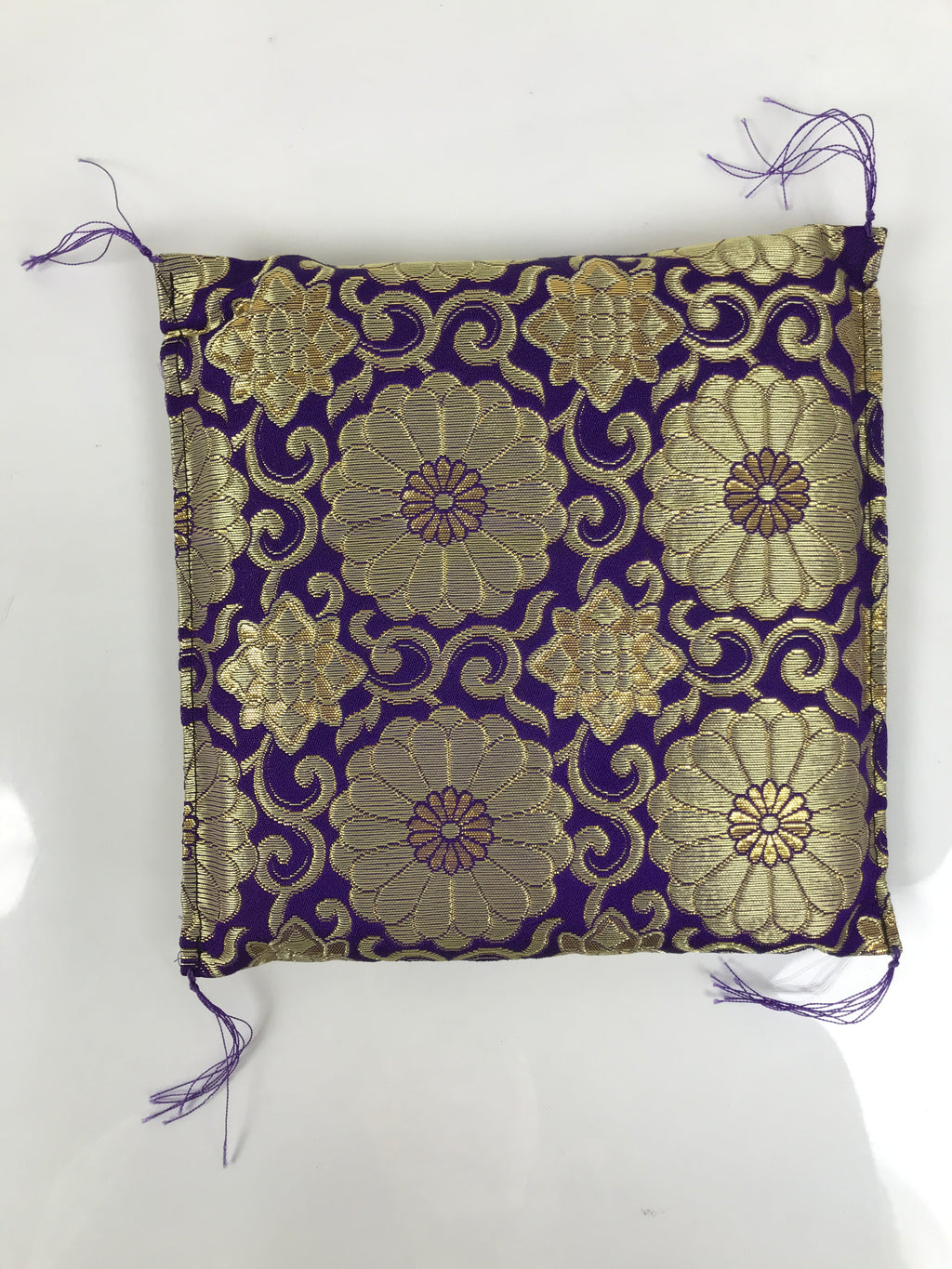 Japanese Buddhist Decorative Fabric Pillow Vtg Purple Gold Chrysanthemum BA880