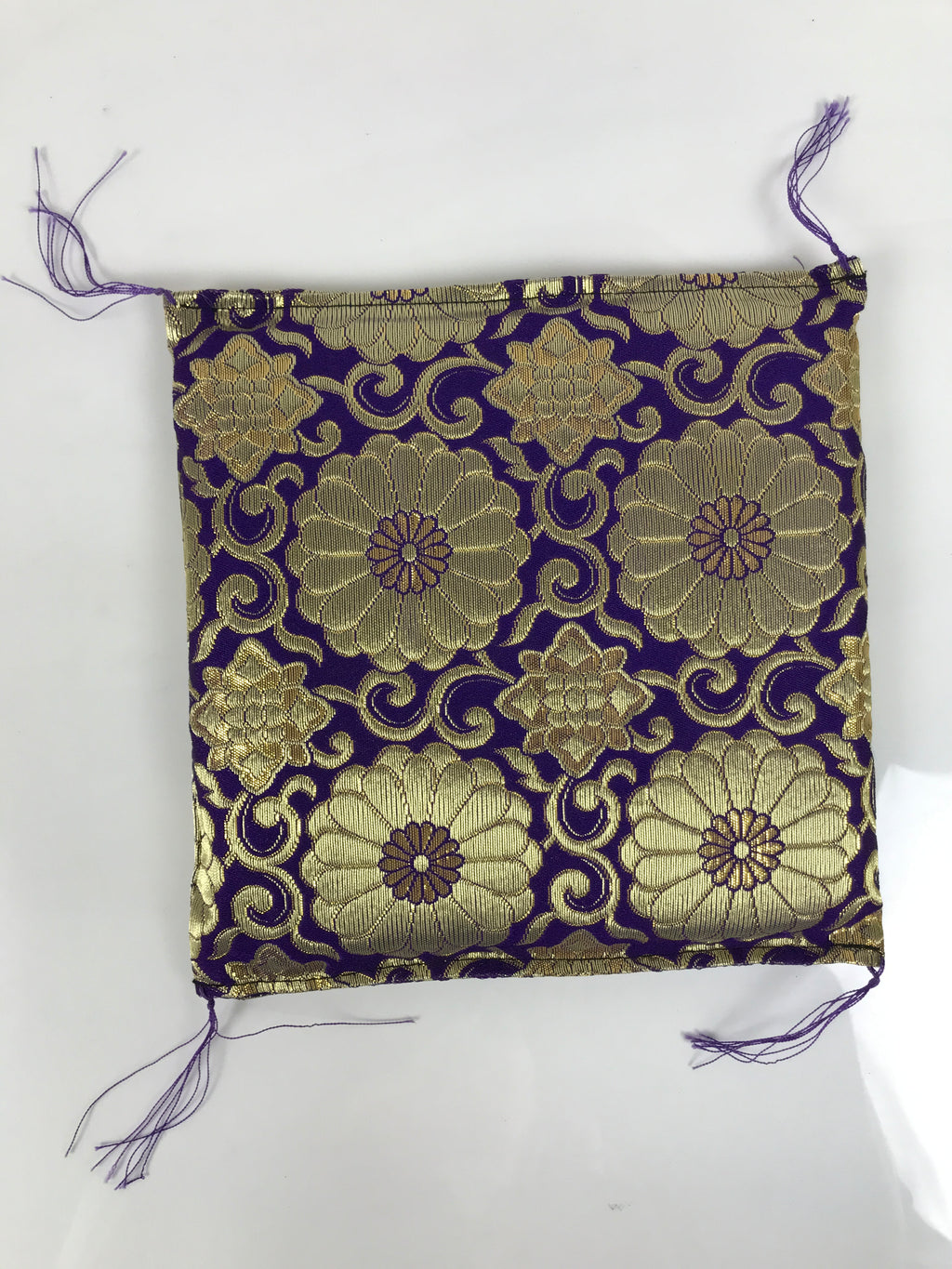 Japanese Buddhist Decorative Fabric Pillow Vtg Purple Gold Chrysanthemum BA881