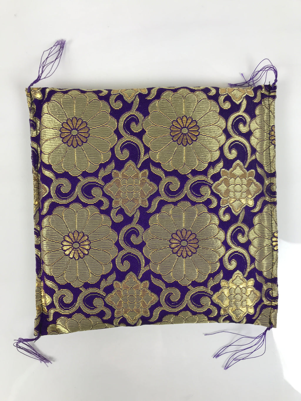 Japanese Buddhist Decorative Fabric Pillow Vtg Purple Gold Chrysanthemum BA882