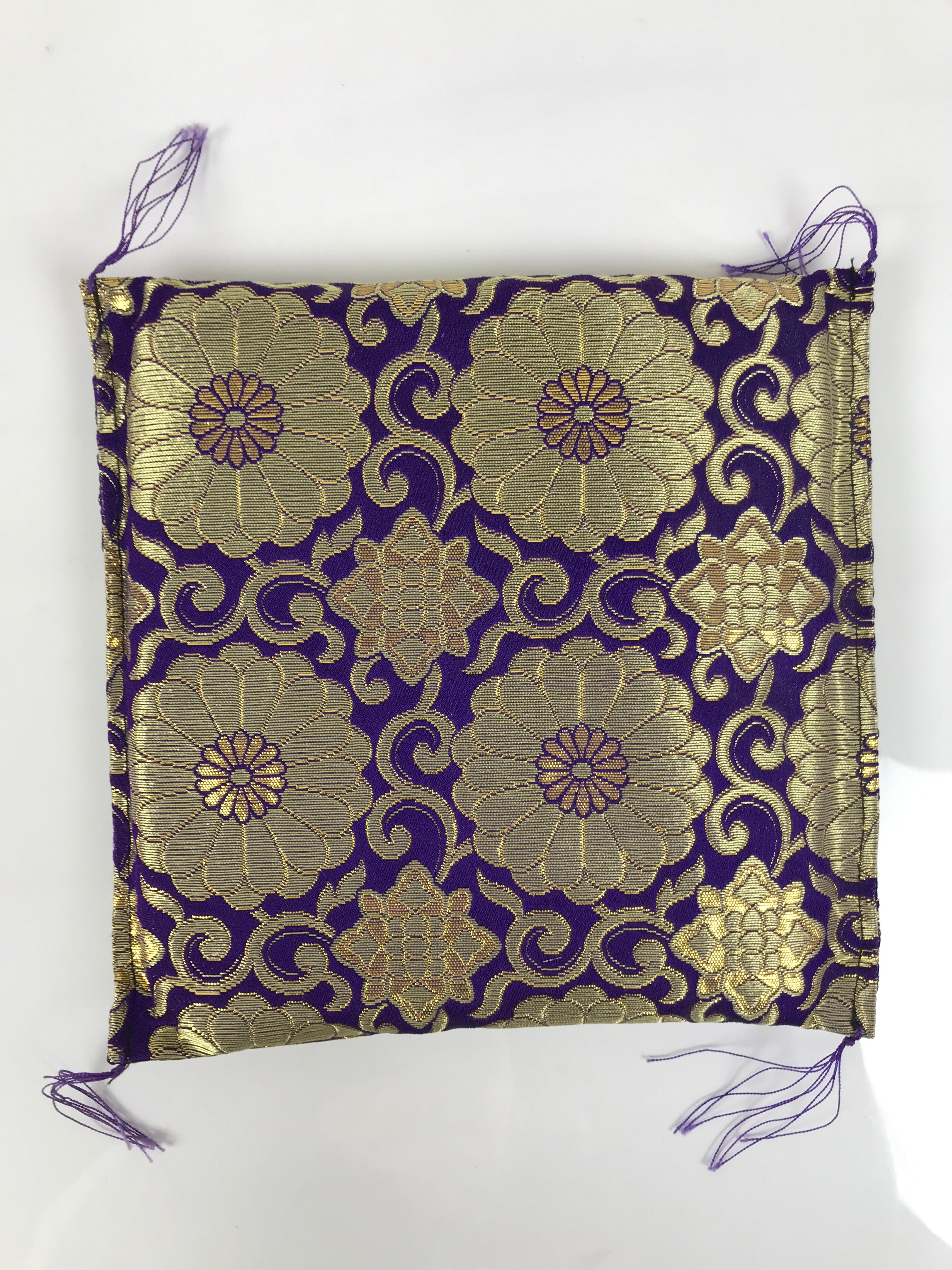 Japanese Buddhist Decorative Fabric Pillow Vtg Purple Gold Chrysanthemum BA882