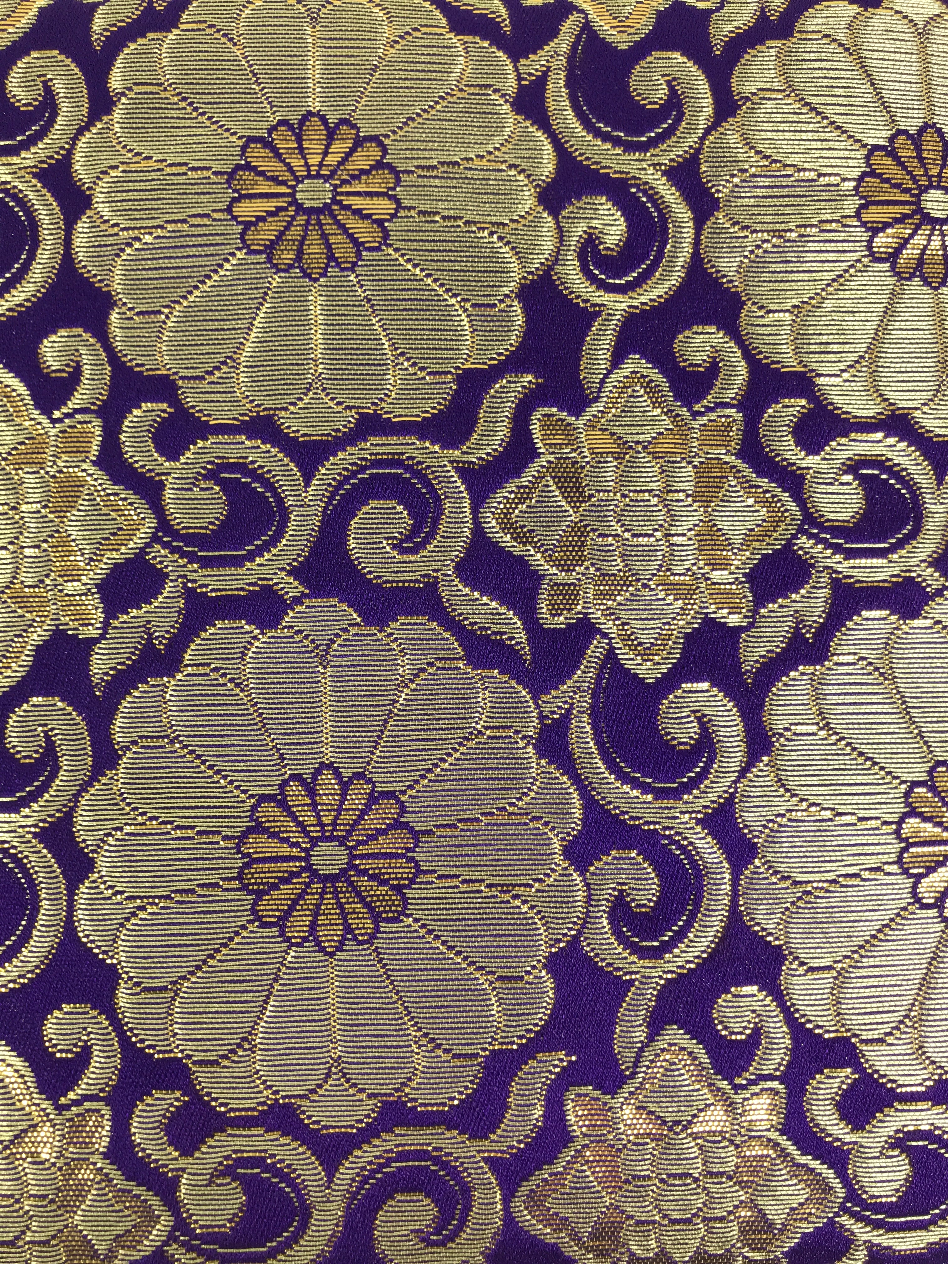 Japanese Buddhist Decorative Fabric Pillow Vtg Purple Gold Chrysanthemum BA882