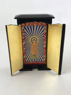 Japanese Buddhist Icon Lacquer Mini Altar Vtg Black Gold Hongwanji BA118