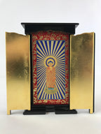 Japanese Buddhist Icon Lacquer Mini Altar Vtg Black Gold Hongwanji BA118