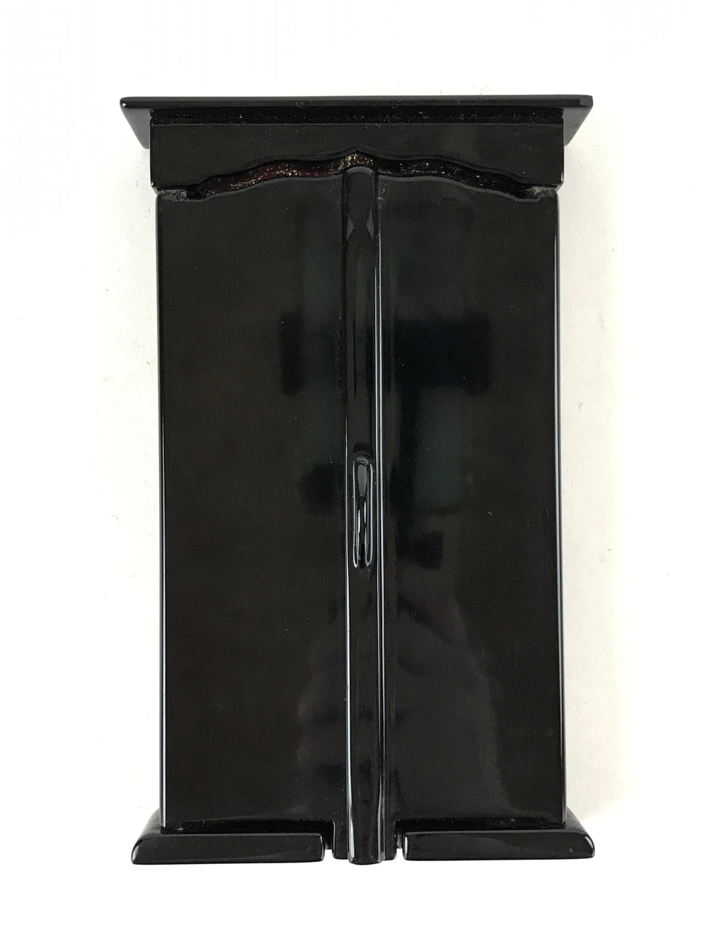 Japanese Buddhist Icon Lacquer Mini Altar Vtg Black Gold Hongwanji BA118