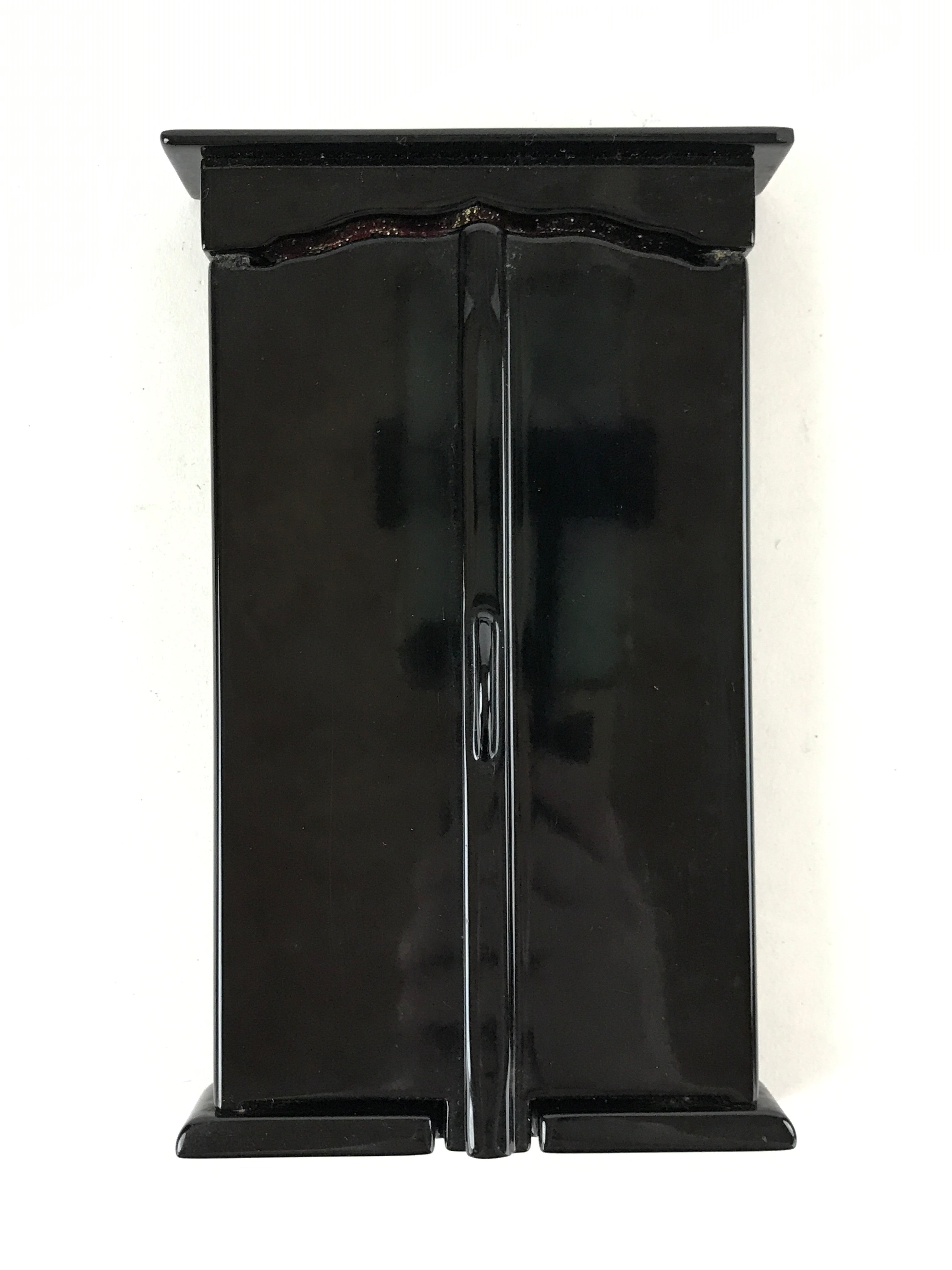 Japanese Buddhist Icon Lacquer Mini Altar Vtg Black Gold Hongwanji BA118